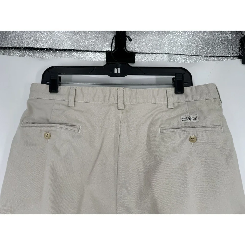 Polo Ralph Lauren Andrew Pants Mens Size 35x32 Khaki Vintage Baggy Pleated Chino